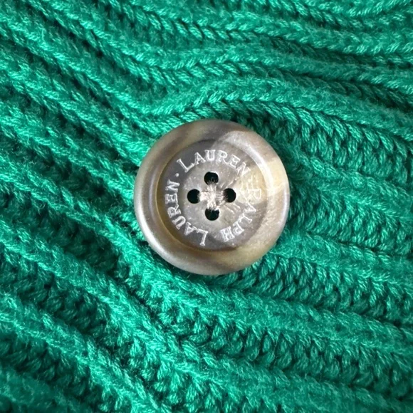Lauren Ralph Lauren Green Ribbed Wrap Cardigan Sweater Petite Small - Picture 8 of 10